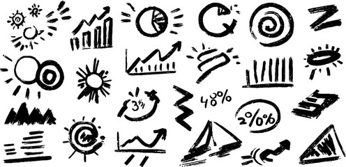 Creative infographic elements and bar chart doodle set for innovative designs