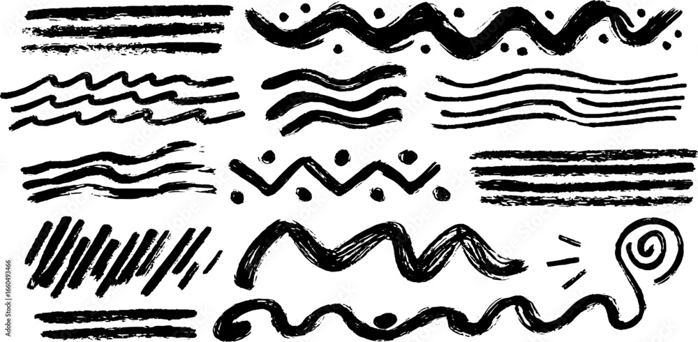 Poster hand drawn doodle set of textured lines and wavy patterns for creative design