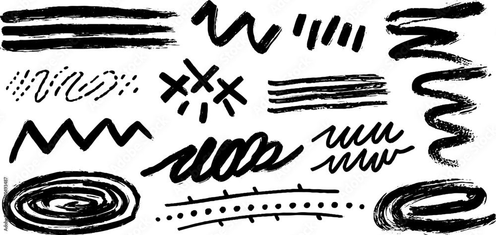 Poster dynamic doodle set of straight and wavy line textures for design projects