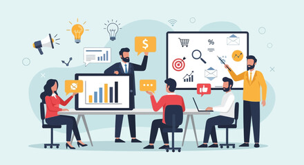 Team Collaboration On Business Strategy Presentation Meeting In The Office