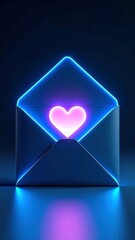 Neon heart in envelope