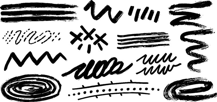 Dynamic doodle set of straight and wavy line textures for design projects