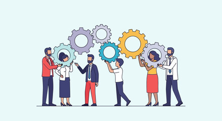 Teamwork Concept People Holding Gears Collaboration Process Illustration