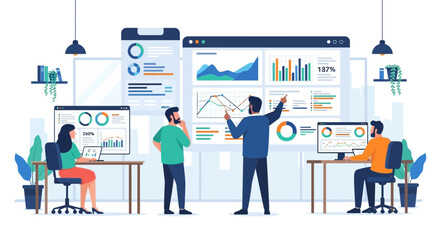 Teamwork Data Analysis In Modern Office Illustration Concept