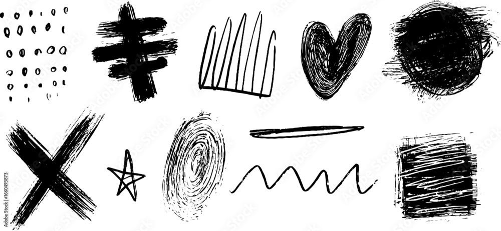 Poster minimalist doodle set with abstract dash lines and dots for creative design