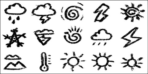 Fototapeta premium Playful meteorology icons set featuring clouds, rain, and sun