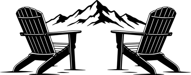 Adirondack chairs on mountain Vector silhouette illustration isolated on white background 