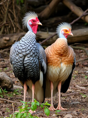 Pavos reales hembra y macho