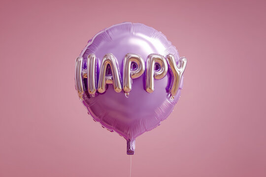 Purple balloon with happy text on pink