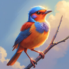 Obraz premium Vibrant Bird Perched on Branch with Bright Blue and Orange Plumage
