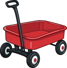 Bright red wagon child's play toy classic outdoor garden fun vector © Taslima