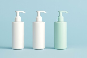 Three Vertical Cylindrical Bottle Designs On Coral Background
