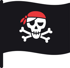 Jolly roger pirate flag waving on pole skull crossbones nautical adventure symbol vector