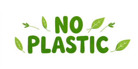 No plastic sign with green leaves promoting eco-friendly message  