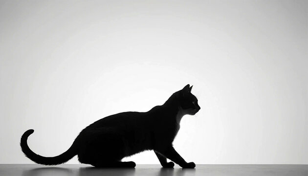 Elegant black cat silhouette poised in profile, perfect for pet branding, minimalist design, and sophisticated lifestyle content, evoking a sense of calm and mystery