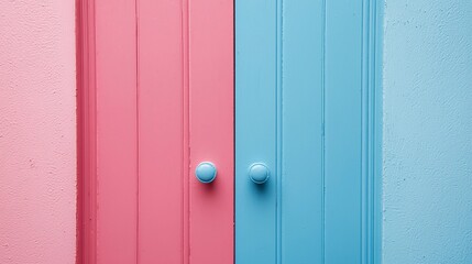 Obraz premium Pink and blue doors contrasting halves