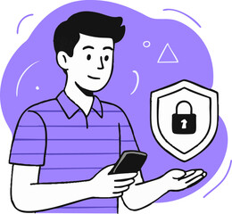 cybersecurity, symbolizing data security and privacy, abstract purple tech background.”