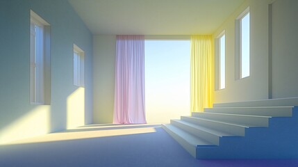 Obraz premium Tranquil chamber with steps colored light