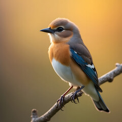 Small Bird Perched on Branch with Vibrant Orange and Blue Feathers