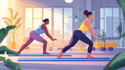 Fototapeta premium Couple engaging in a yoga workout at the gym during the morning hours