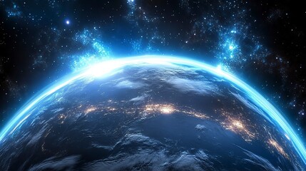 Obraz premium Detailed view of Earth from space revealing vibrant city lights across continents at night