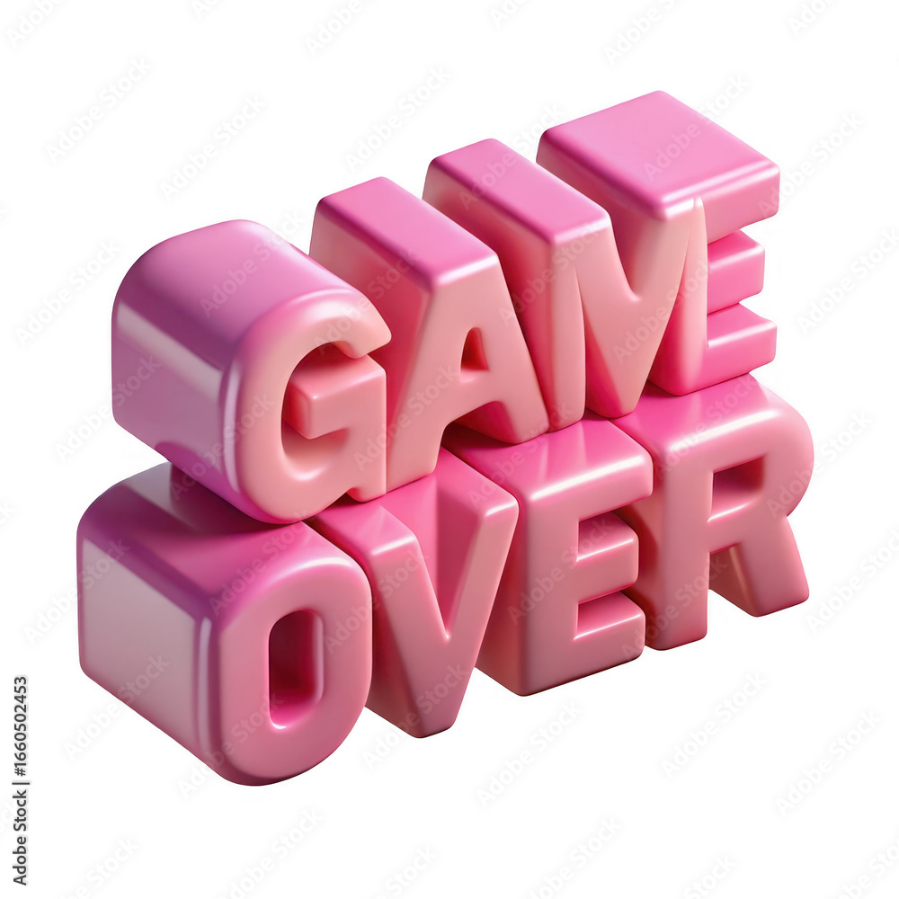 Poster 3d pink glossy game over text isolated on transparent background