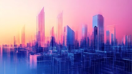 Futuristic city skyline featuring advanced engineering structures at dusk with vibrant hues