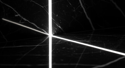 Black marble texture with bright white light lines intersecting