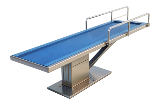 Stainless Steel Diving Board with Blue Surface swimming pool water sport isolated on a transparent background