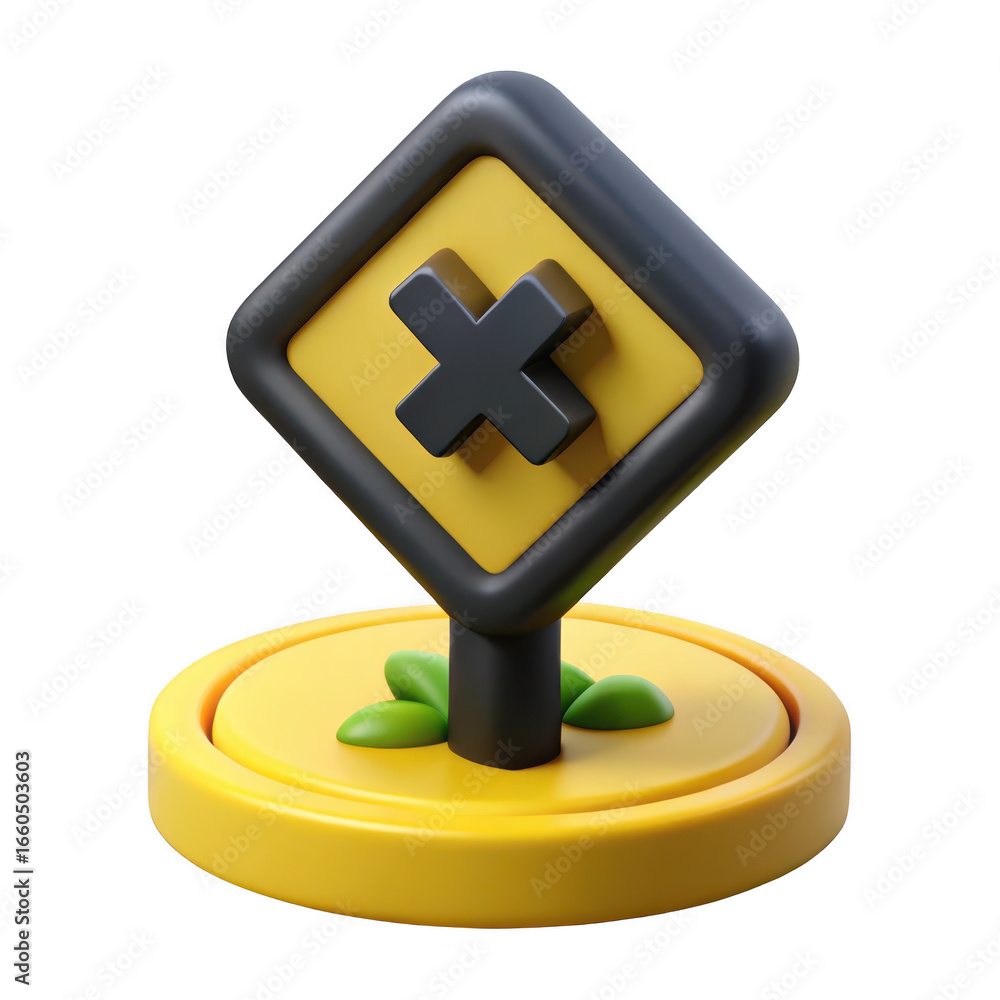 Poster 3d warning sign with x symbol isolated on transparent background