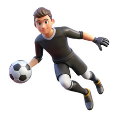 Fototapeta premium 3d cartoon goalkeeper saving a soccer ball isolated on transparent background