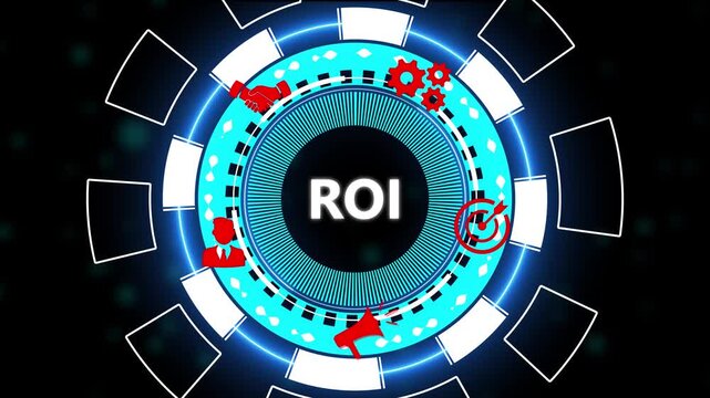 ROI Return on investment financial growth concept. ROI (Return on Investment) measures the profitability or efficiency of an investment by comparing the net gains to the initial cost.