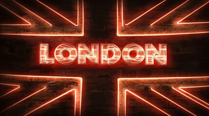 Text "LONDON" with an abstract Union Jack flag in the background.