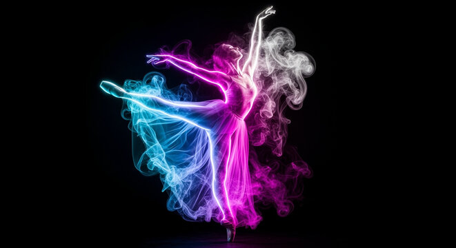 Ballet dancer with neon smoke effect