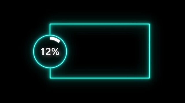 Numerical counting from 0 to 12. Circular progress bar with bright neon light , countdown animation timer circle countdown with rectangle icon, live, stream, exercise, workout transparent background.