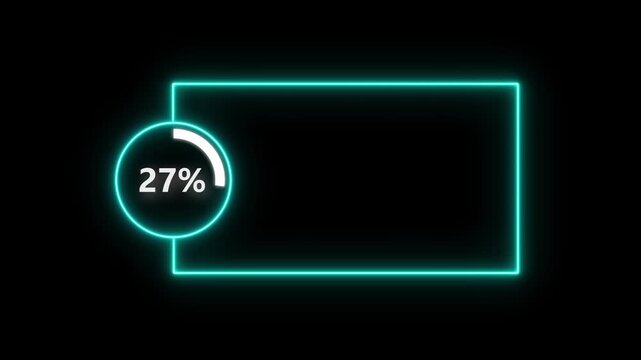 Numerical counting from 0 to 27. Circular progress bar with bright neon light , countdown animation timer circle countdown with rectangle icon, live, stream, exercise, workout transparent background.