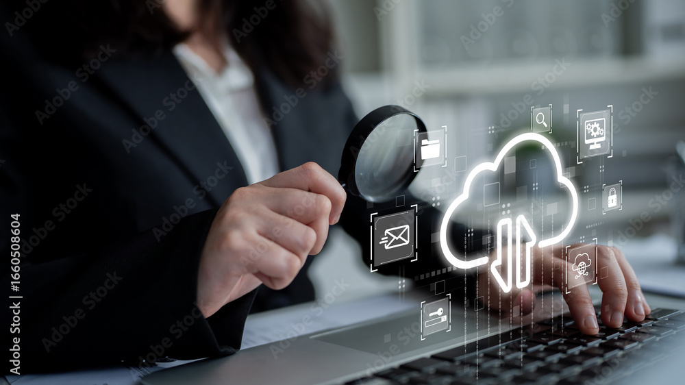 Poster cloud computing enables digital growth with secure data storage, scalable infrastructure, and strate