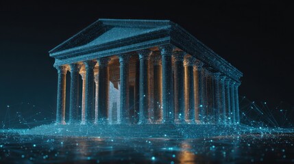 Obraz premium Ancient temple, digitally rendered, with glowing particles
