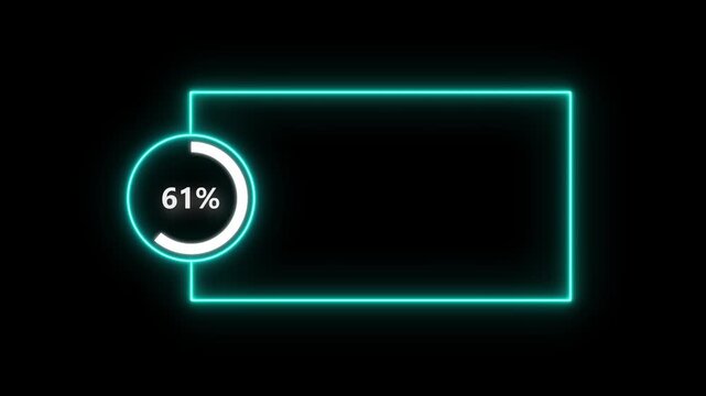Numerical counting from 0 to 75. Circular progress bar with bright neon light , countdown animation timer circle countdown with rectangle icon, live, stream, exercise, workout transparent background.