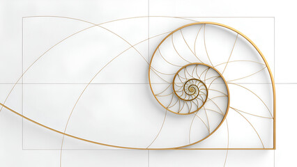 Obraz premium A golden spiral shape on a clean white background, elegant modern abstract design, sharp focus, futuristic minimal artwork.