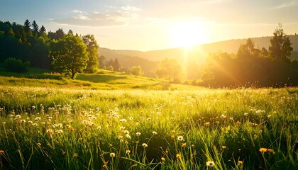 Obraz premium Sunset Meadow with Rolling Hills.