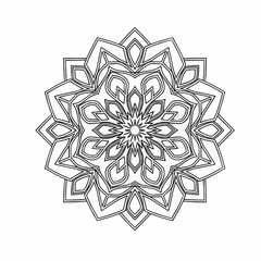 Detailed black mandala pattern with symmetrical floral shapes, perfect for meditation art, yoga backgrounds, and decorative design projects