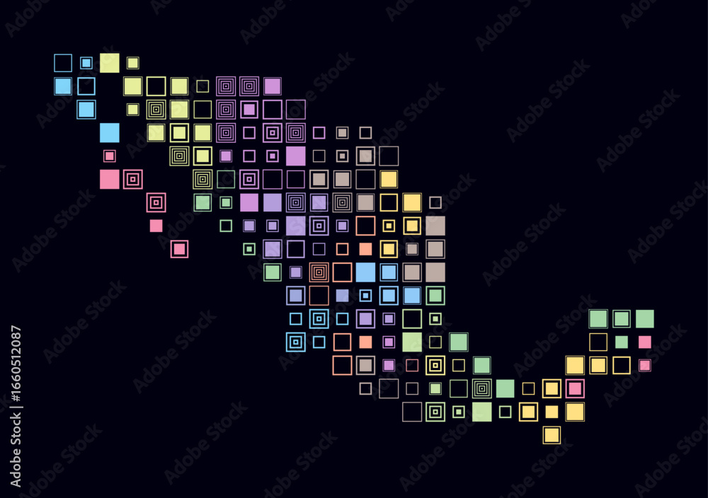 Poster mexico, shape of the country build of colored cells. digital style map of the mexico on dark backgro