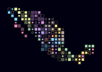 Mexico, shape of the country build of colored cells. Digital style map of the Mexico on dark background. Large size square blocks. Simple vector illustration.