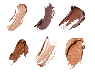 Brown, beige foundation smears have smooth texture, creating luxurious product photography, perfect for beauty brand, make-up advertisement, or social media content.