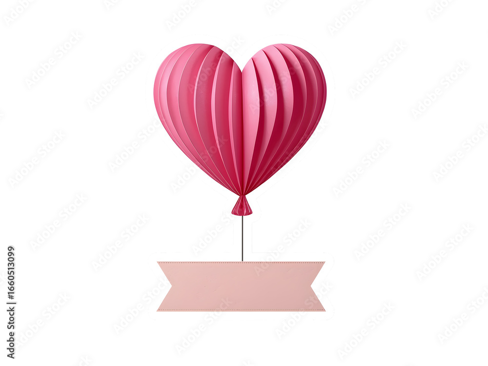 Poster a pink heart shaped balloon with a banner below it isolated against a plain backdrop view element on