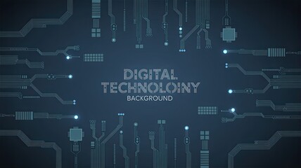 Abstract digital technology background with glowing circuit board patterns and futuristic data flow elements