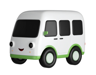 Angled Side View of Cartoon Self-Driving Van, isolated on transparent background.