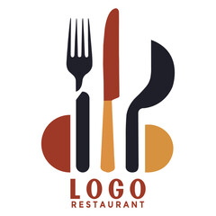 Fototapeta premium Modern abstract restaurant logo design with fork knife and spoon