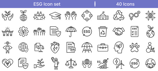 Sustainable ESG Icon Set for Corporate Responsibility and Green Business